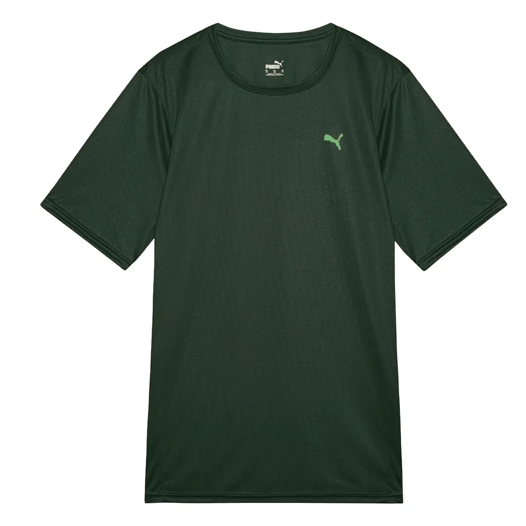 Camiseta masculina verde escuro Puma com logo refletivo e gola redonda
